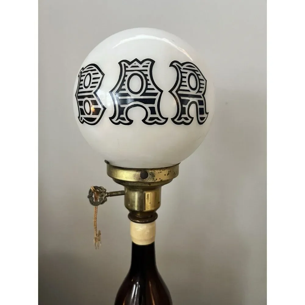 Vintage White Glass BAR Globe Tavern Man Cave Graphic Tipsy Belle Liquor USA 21